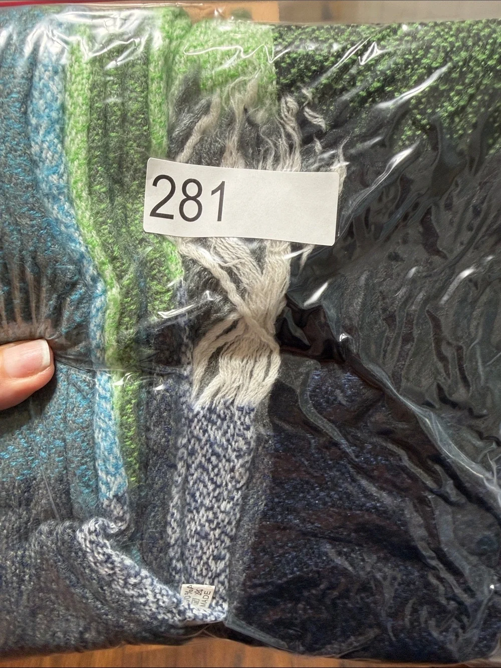 Green and Blue Color Block Plaid Fringe Scarf Wrap